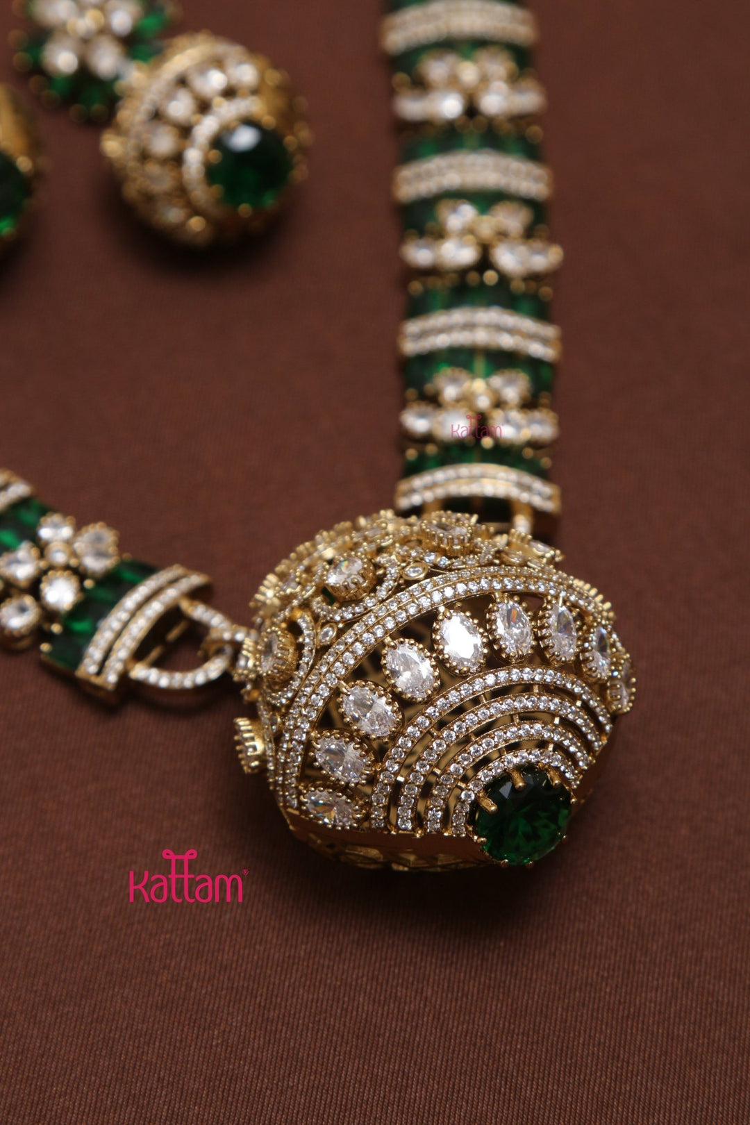 Riha - Green Victorian Polki Necklace Set - N5249
