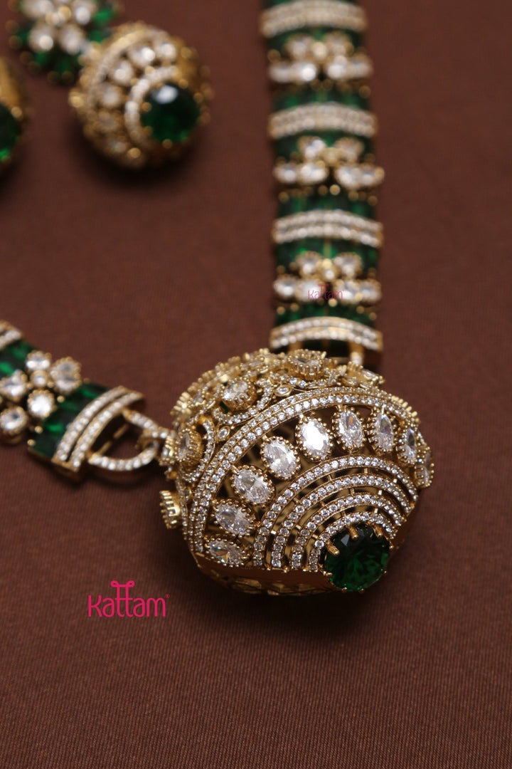Riha - Green Victorian Polki Necklace Set - N5249