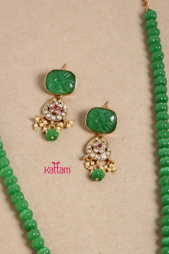 Rupali - Pumpkin Green Beaded Chain Set - N3469