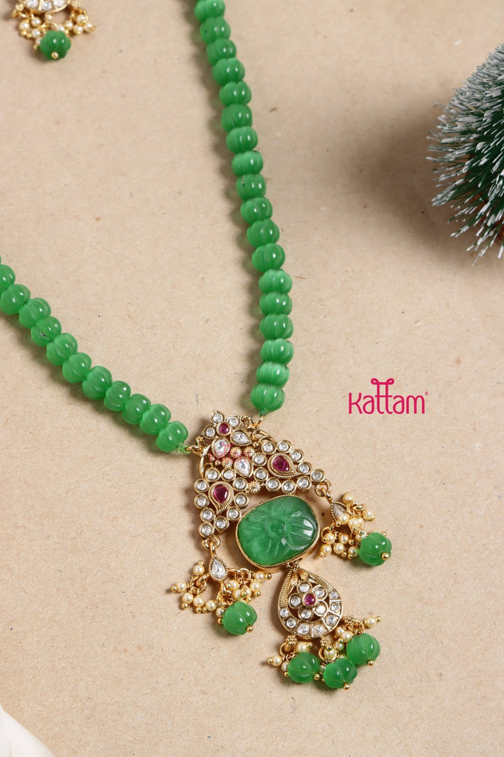 Rupali - Pumpkin Green Beaded Chain Set - N3469