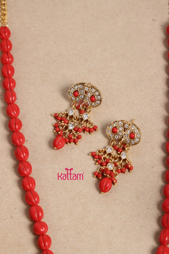 Rupali - Pumpkin Red Beaded Chain Set - N3470