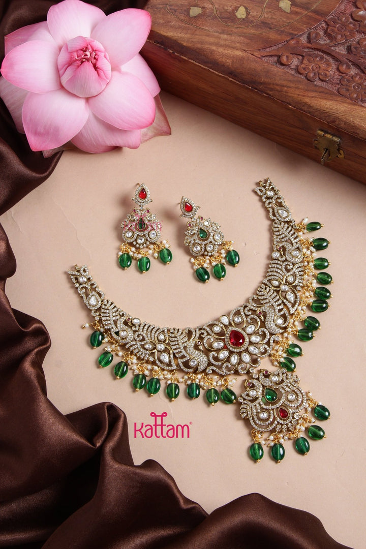 Sakshitha - Semi Bridal Victorian Green Necklace - N6135