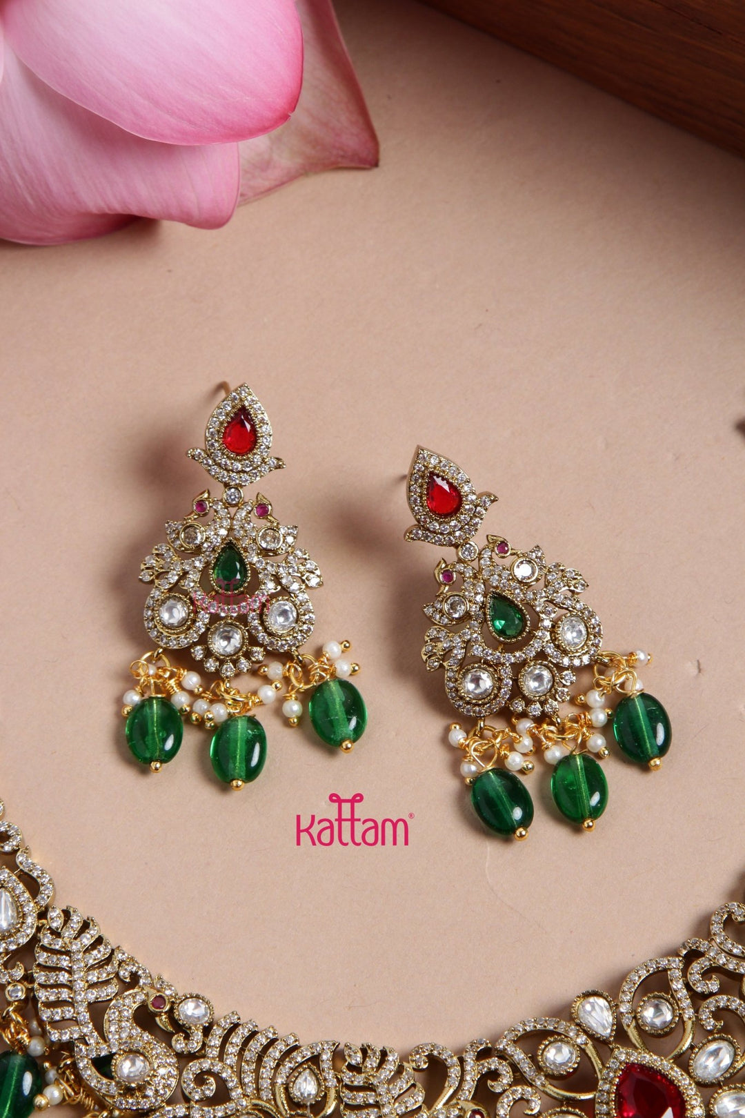 Sakshitha - Semi Bridal Victorian Green Necklace - N6135