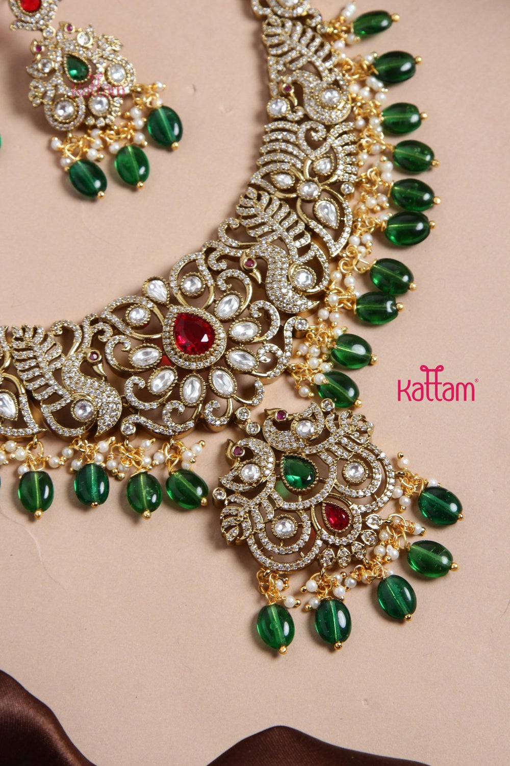 Sakshitha - Semi Bridal Victorian Green Necklace - N6135
