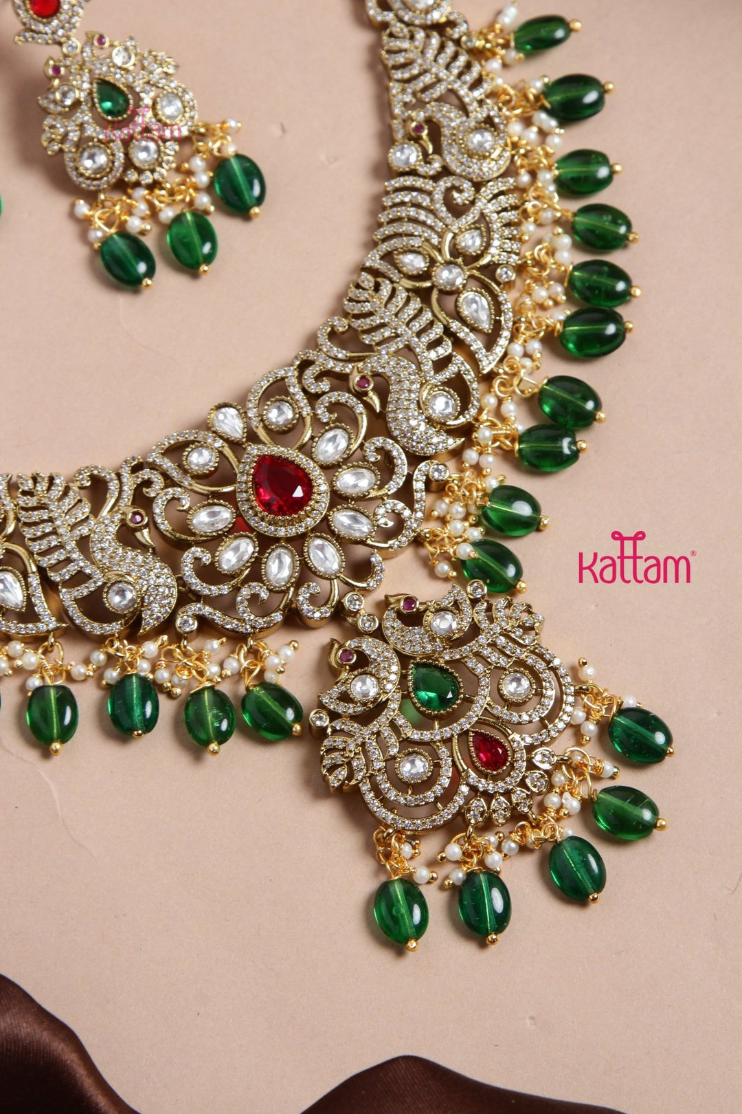 Sakshitha - Semi Bridal Victorian Green Necklace - N6135