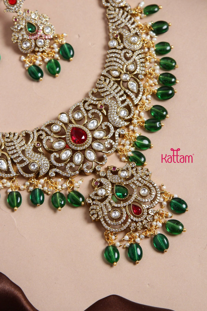 Sakshitha - Semi Bridal Victorian Green Necklace - N6135