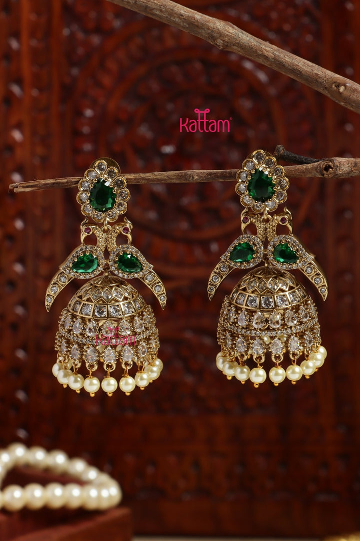 Sayali - AD Peacock Green Jhumka - E1203