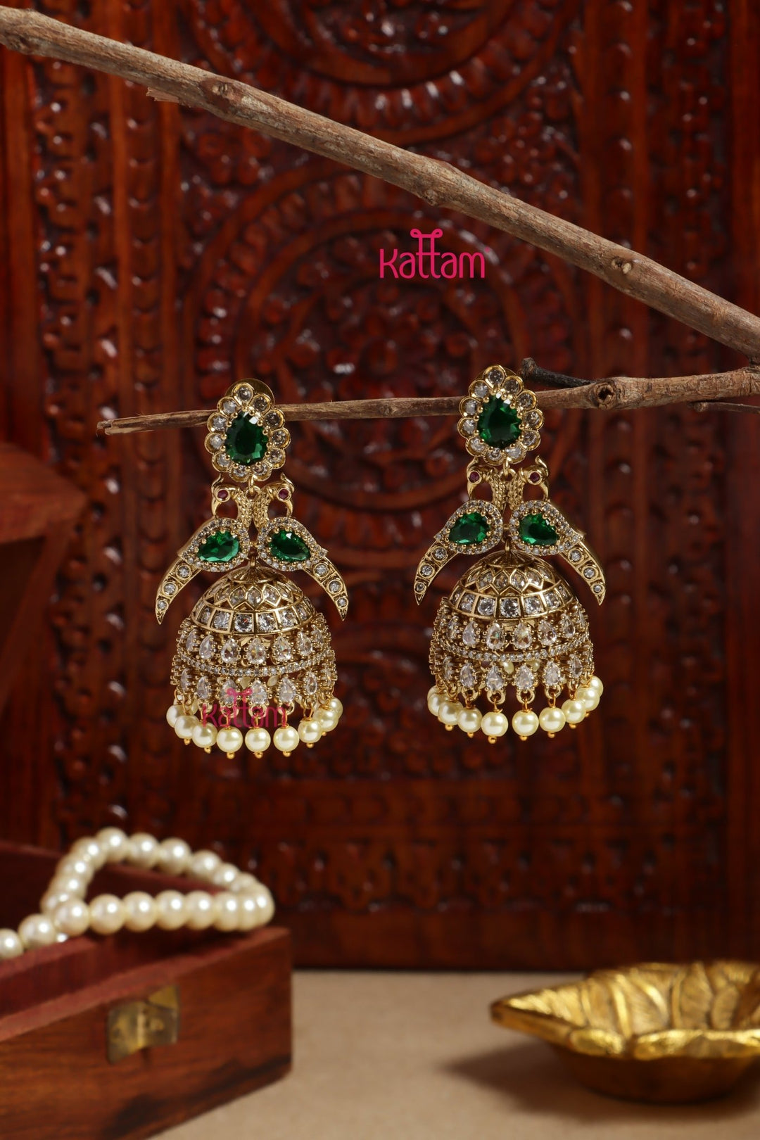 Sayali - AD Peacock Green Jhumka - E1203