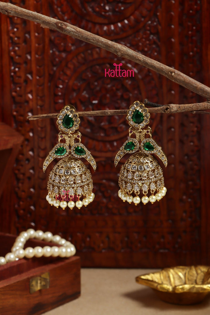Sayali - AD Peacock Green Jhumka - E1203