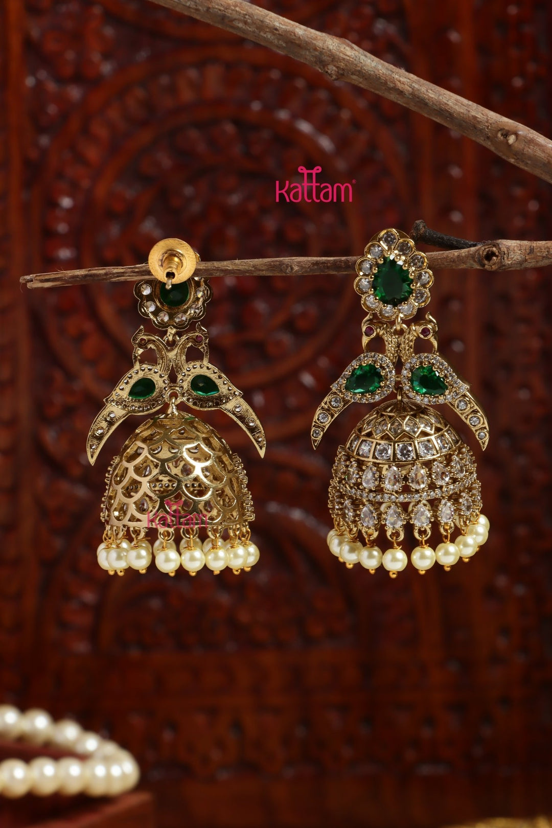Sayali - AD Peacock Green Jhumka - E1203