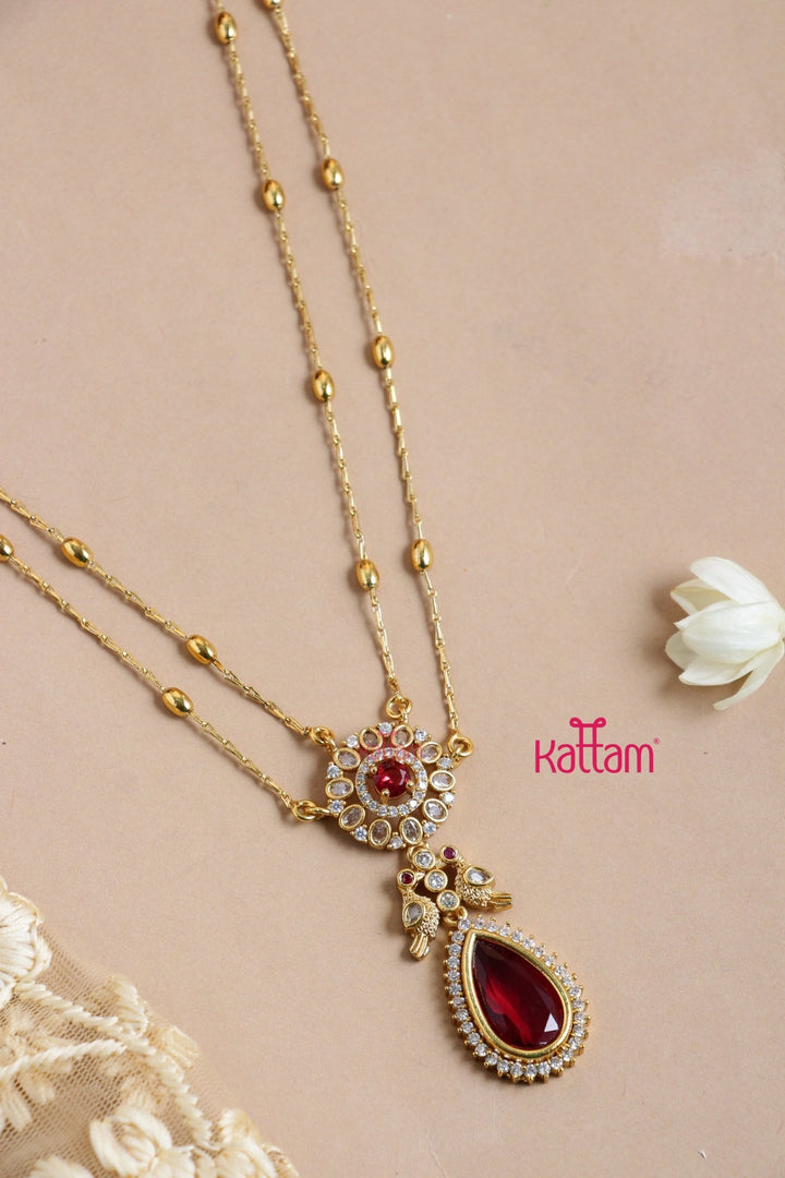 Shobitha - Layered Gold Ruby Stone Chain Set - N3261