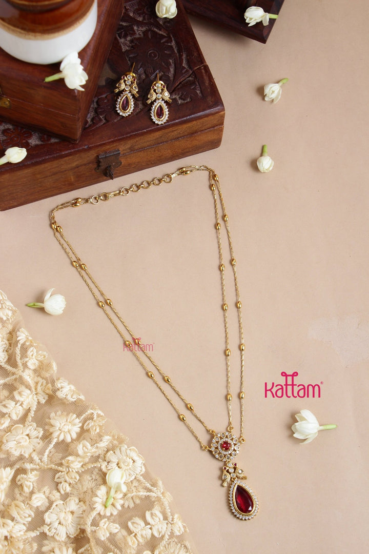 Shobitha - Layered Gold Ruby Stone Chain Set - N3261