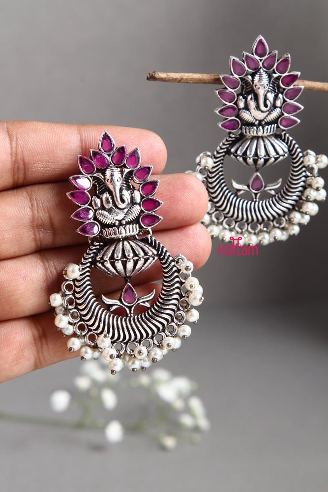 Silver Ganesha Chandbali Earring - E417