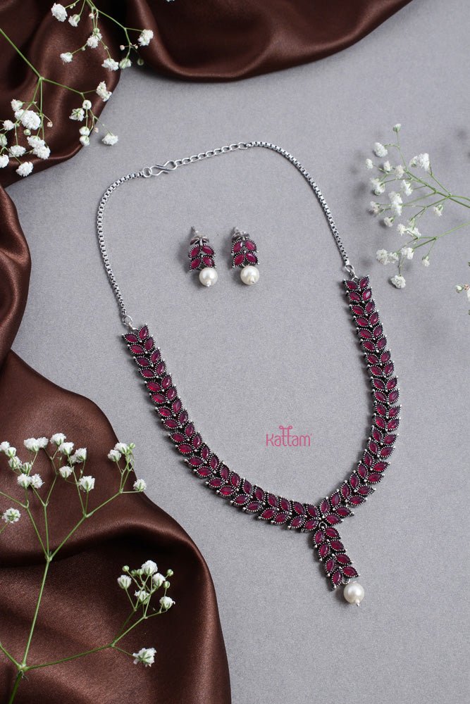 Silver Leafy Ruby Necklace - N2519