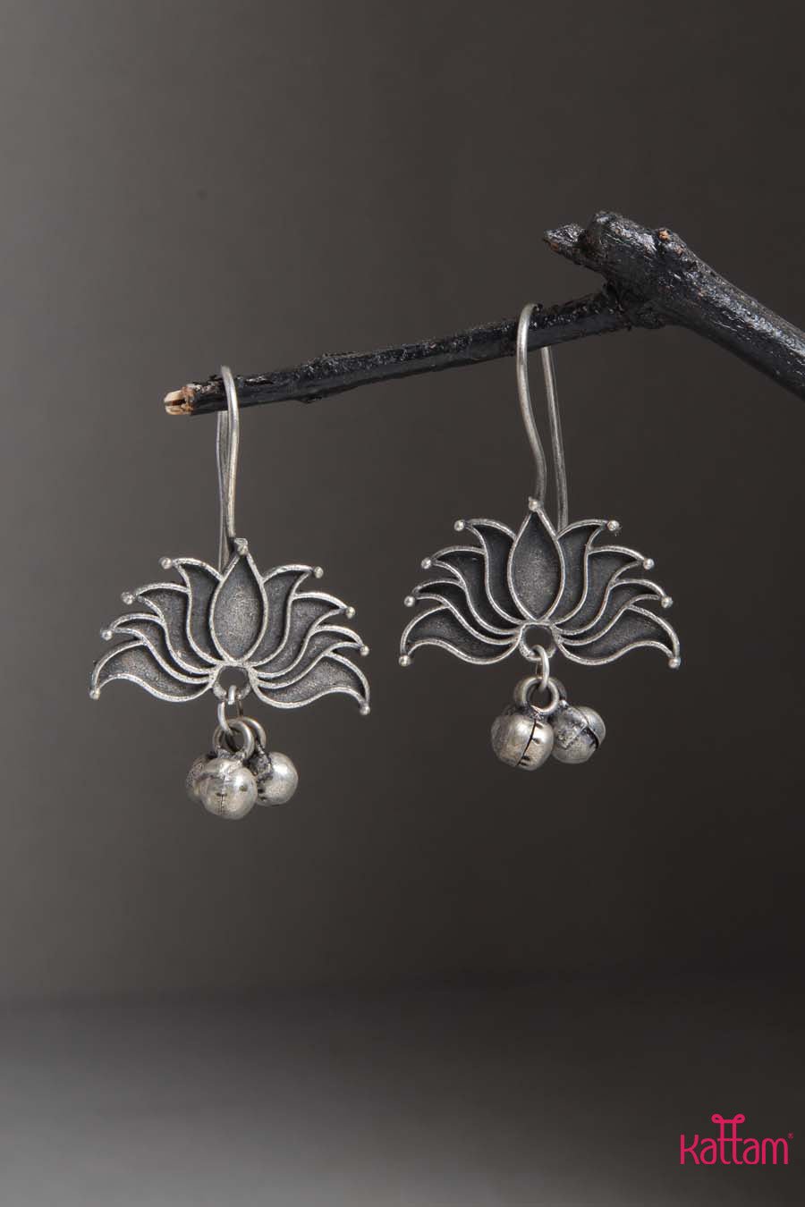 Silver Lotus Wire Hook Earrings - E201
