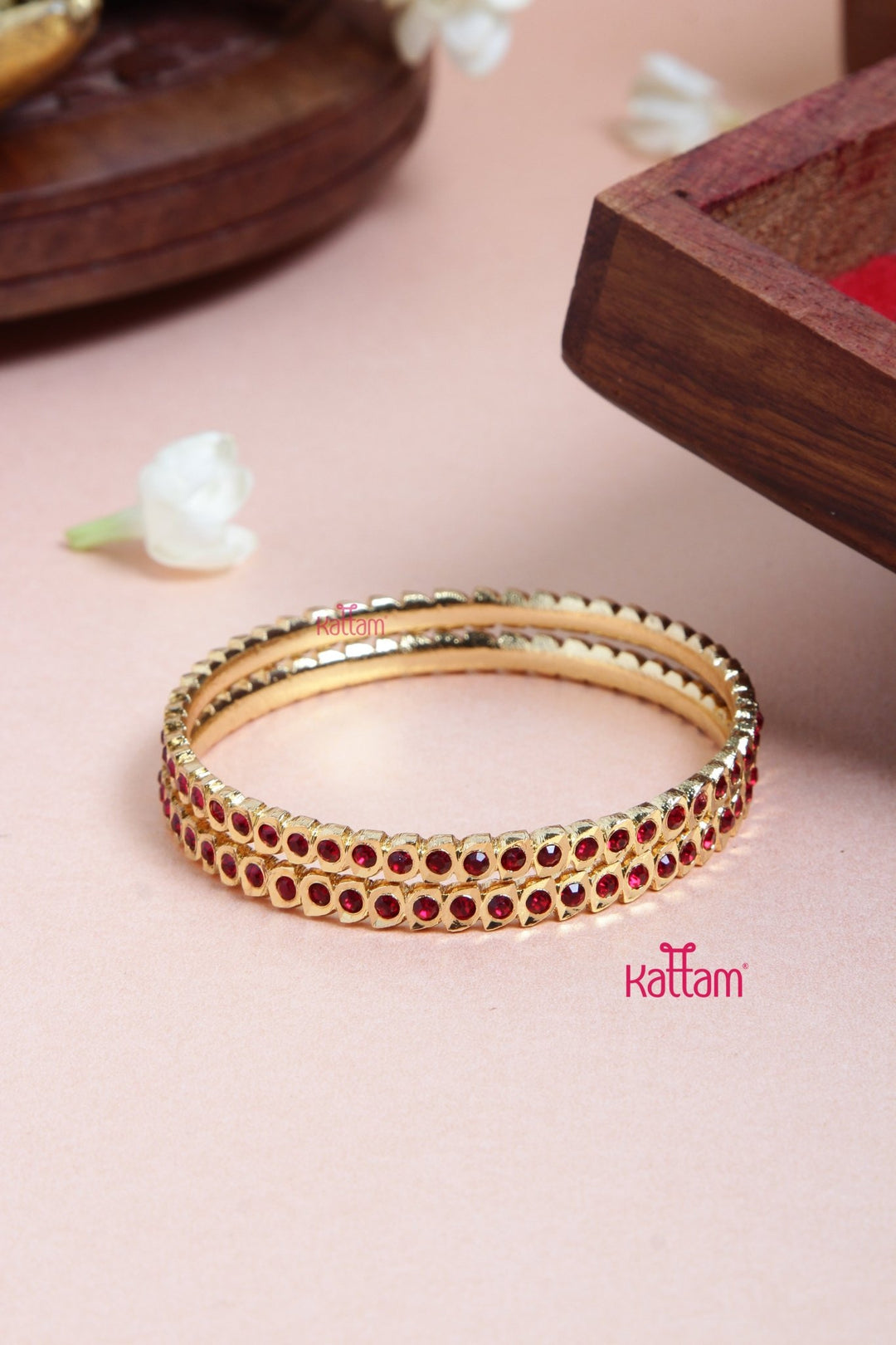 Single Line Red Stone Gati Bangle - B546 - V4