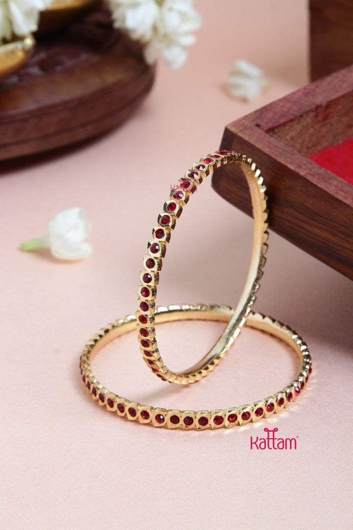 Single Line Red Stone Gati Bangle - B546 - V4