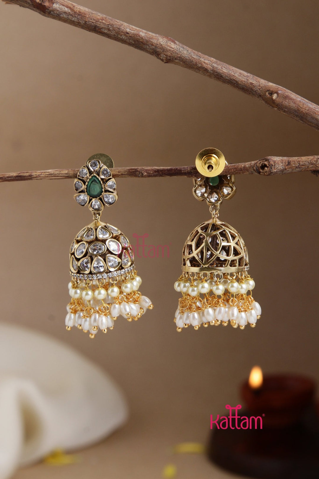 Sona - Victorian Diamond Pearl Jhumka - E896