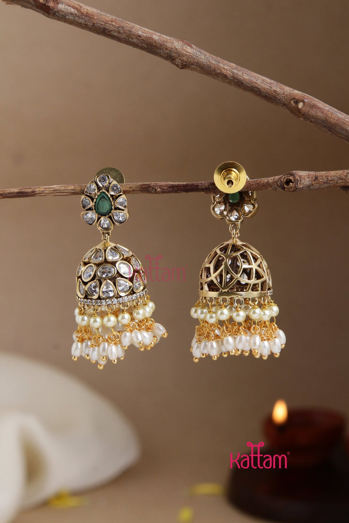 Sona - Victorian Diamond Pearl Jhumka - E896