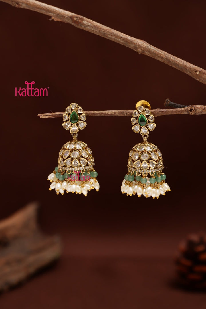 Sona - Victorian Green with Pastelgreen Beaded Jhumka - E1217