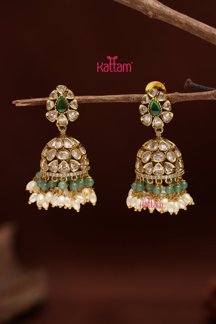 Sona - Victorian Green with Pastelgreen Beaded Jhumka - E1217