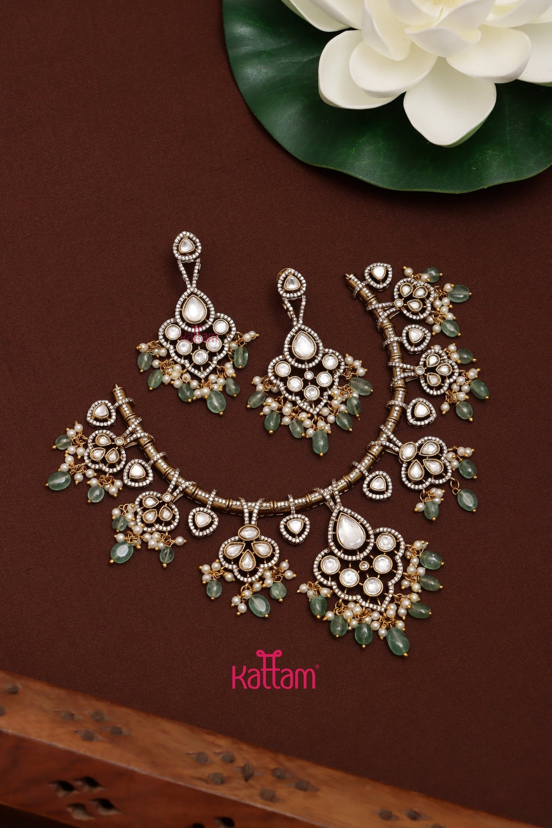 Steffy - Polki Kundan Green Bead Choker - N5269