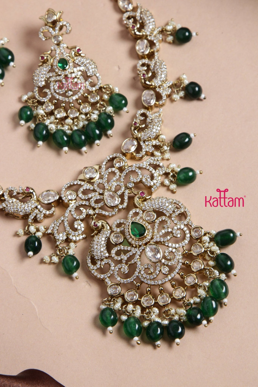 Stella Victorian Semi Bridal Necklace - Green - N6138