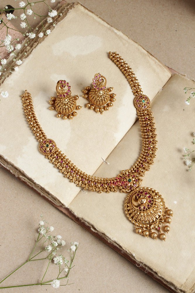 Traditional Golden Peacock Necklace - N2632