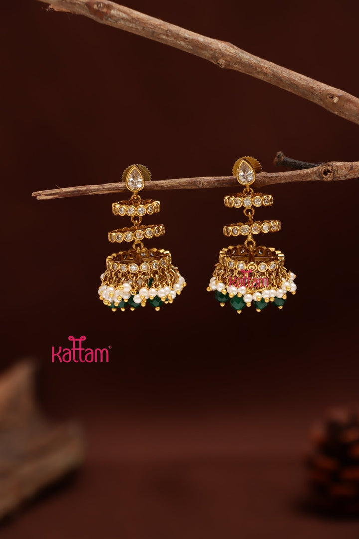 Triple Layered Pearl Bead Jhumka - E1211