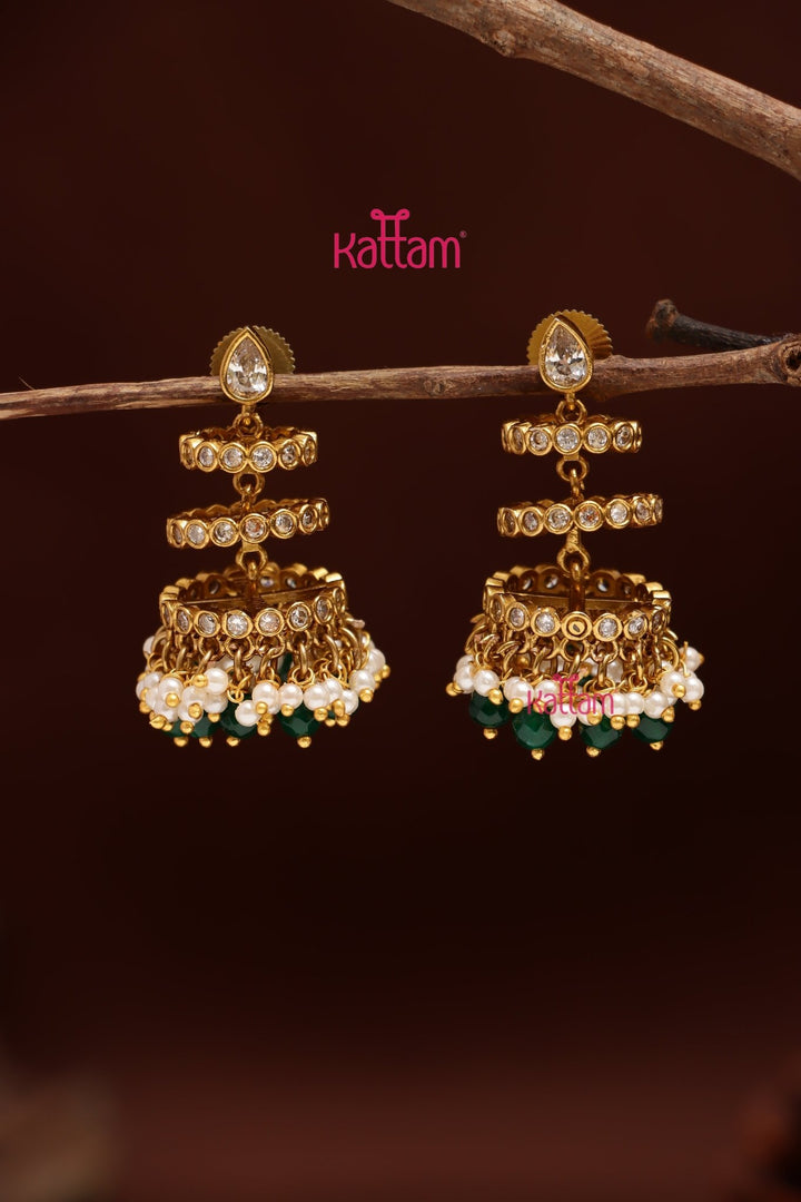 Triple Layered Pearl Bead Jhumka - E1211