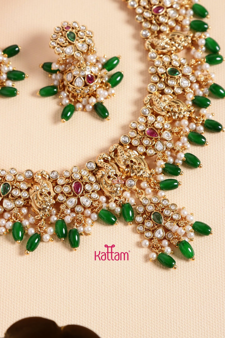 Twin Peacock Beaded Necklace - N3442