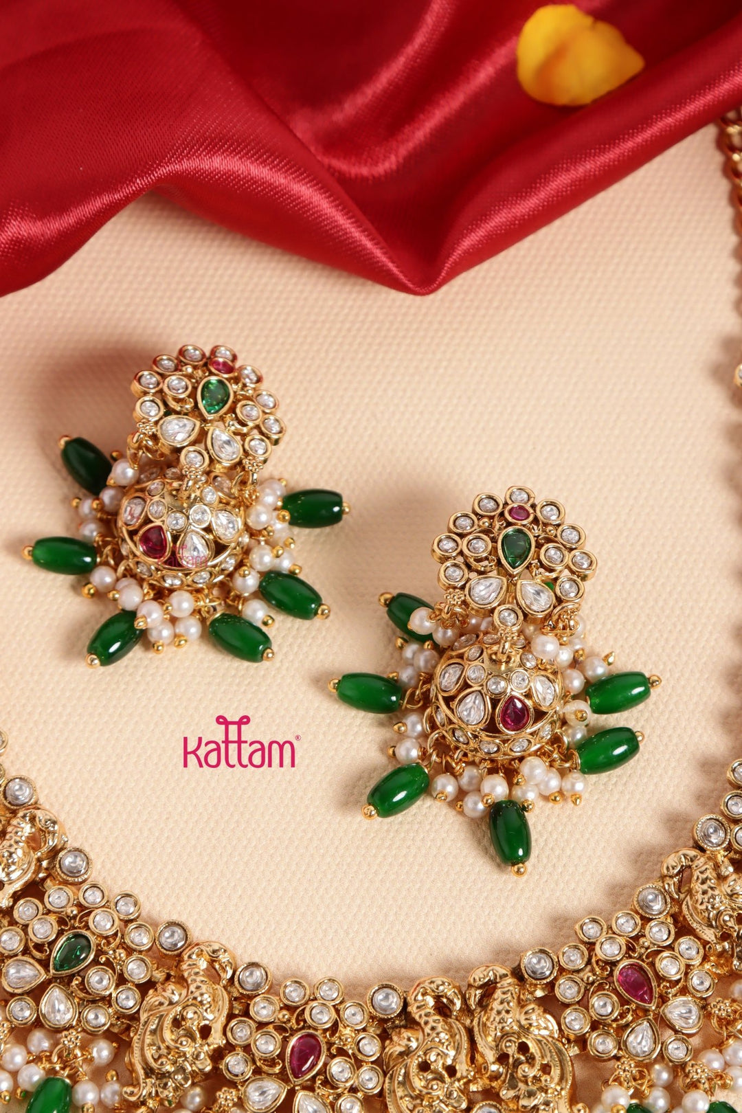 Twin Peacock Beaded Necklace - N3442