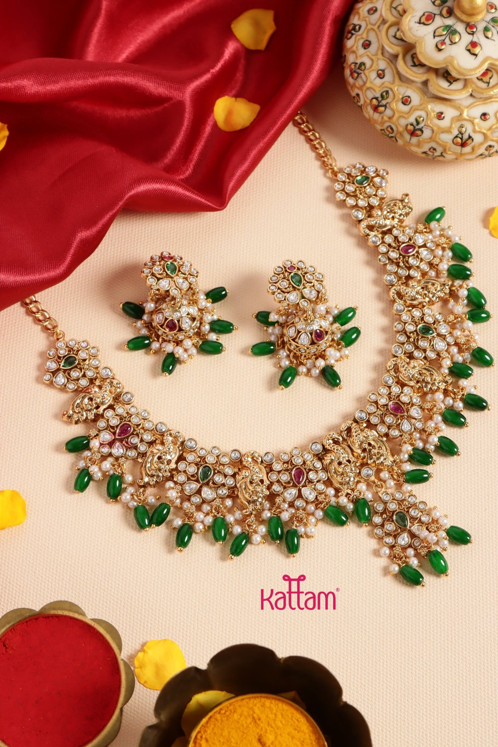 Twin Peacock Beaded Necklace - N3442