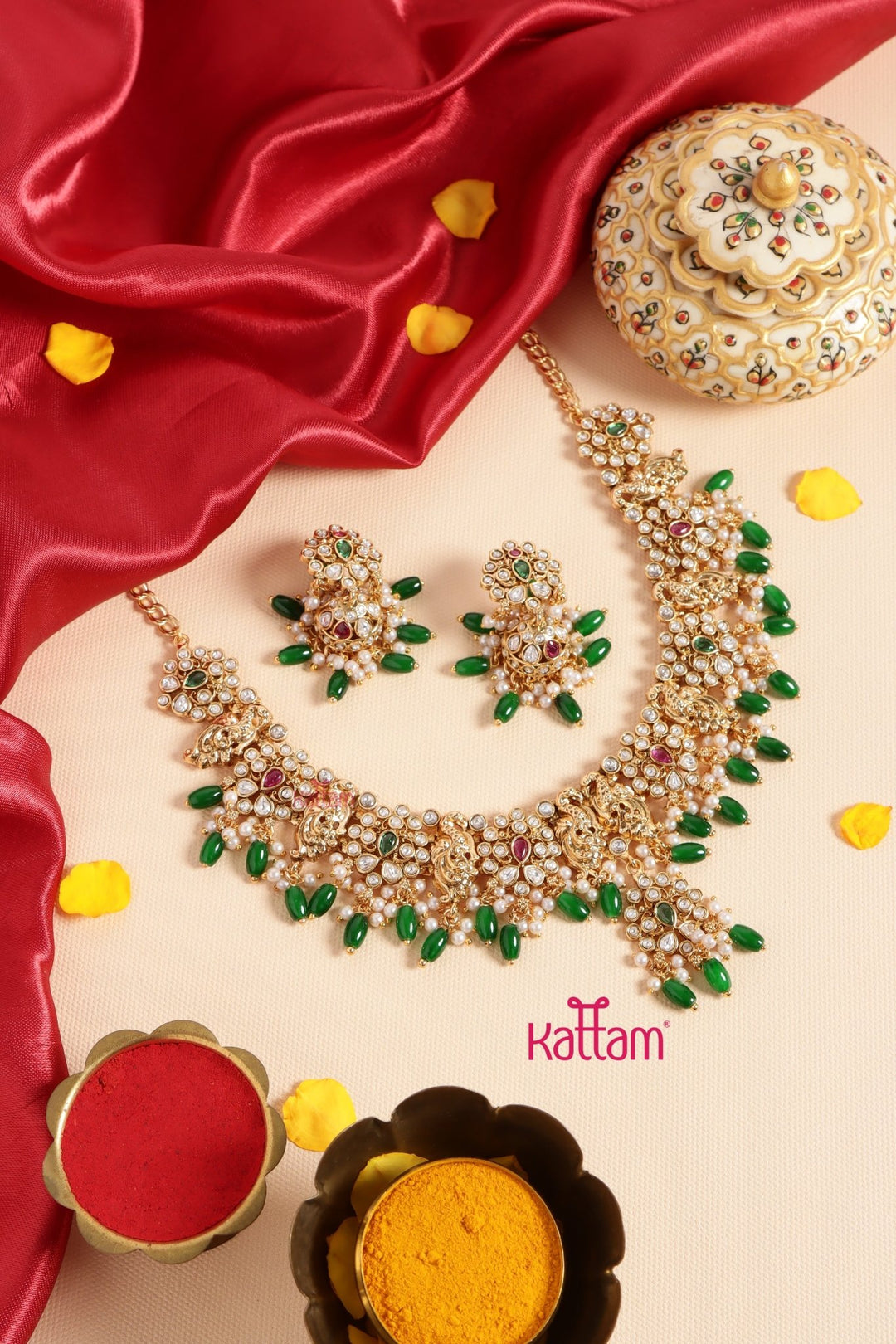 Twin Peacock Beaded Necklace - N3442