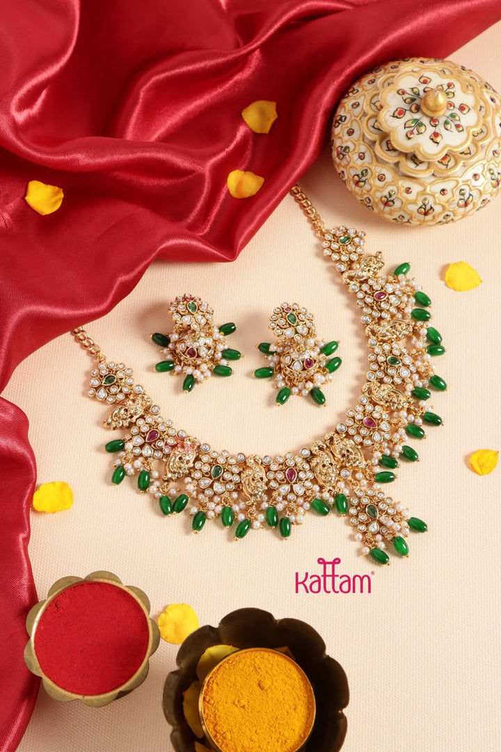 Twin Peacock Beaded Necklace - N3442