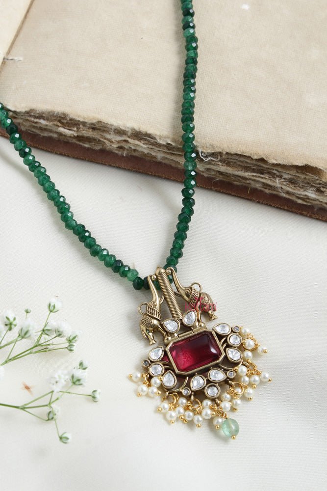 Victorian AD Crystal Beads Ruby Elepahant Chain - N2453