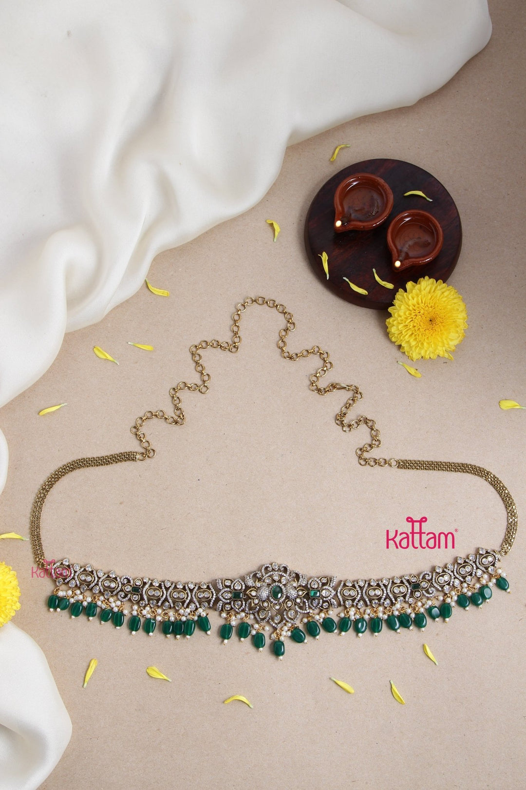 Victorian AD Flourish Semi Bridal Hip Chain - Green - HB147