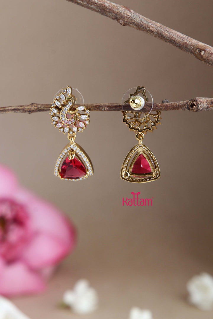Victorian AD Peacock Red Small Earring - E808
