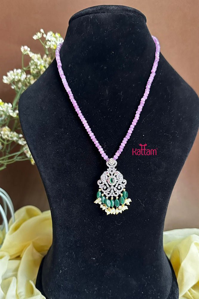 Victorian AD Stone Lavender Crystal Beads Chain ( No Earrings ) - N2256