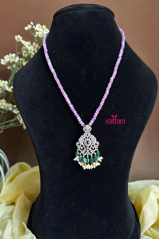 Victorian AD Stone Lavender Crystal Beads Chain ( No Earrings ) - N2256