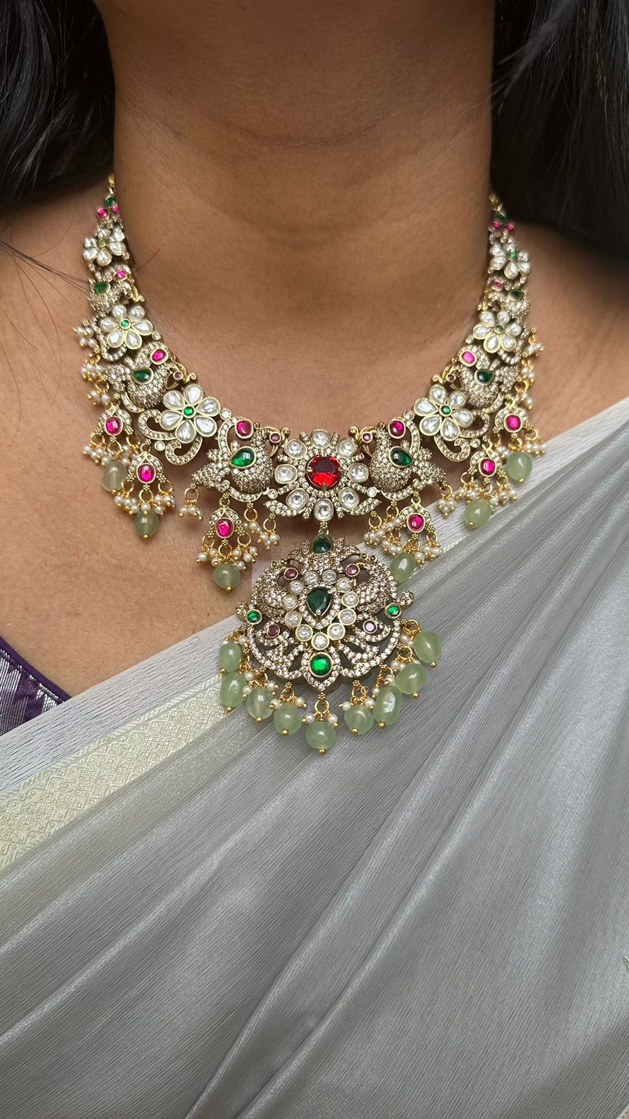 Victorian Diamond Stone Semi Bridal Necklace