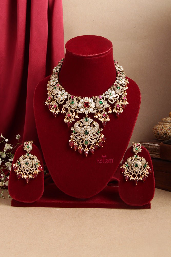 Victorian Diamond Stone Semi Bridal Ruby Necklace - N6003