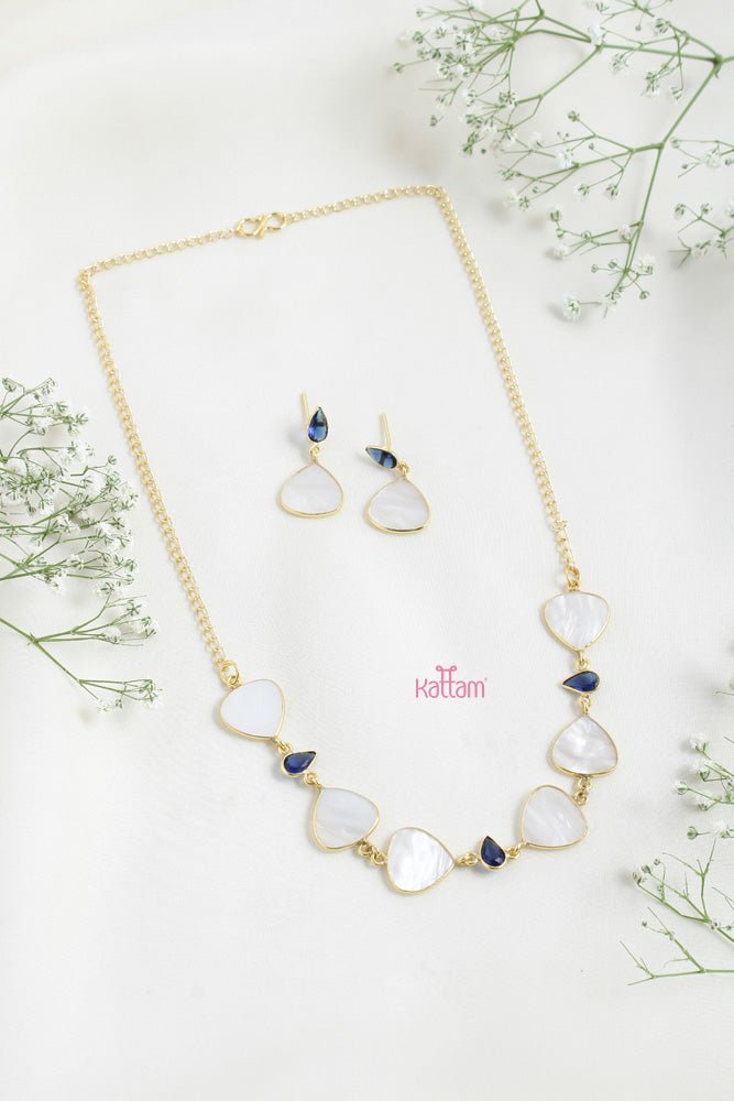 Visha - Mop Glossy Blue Stone Necklace - N2464