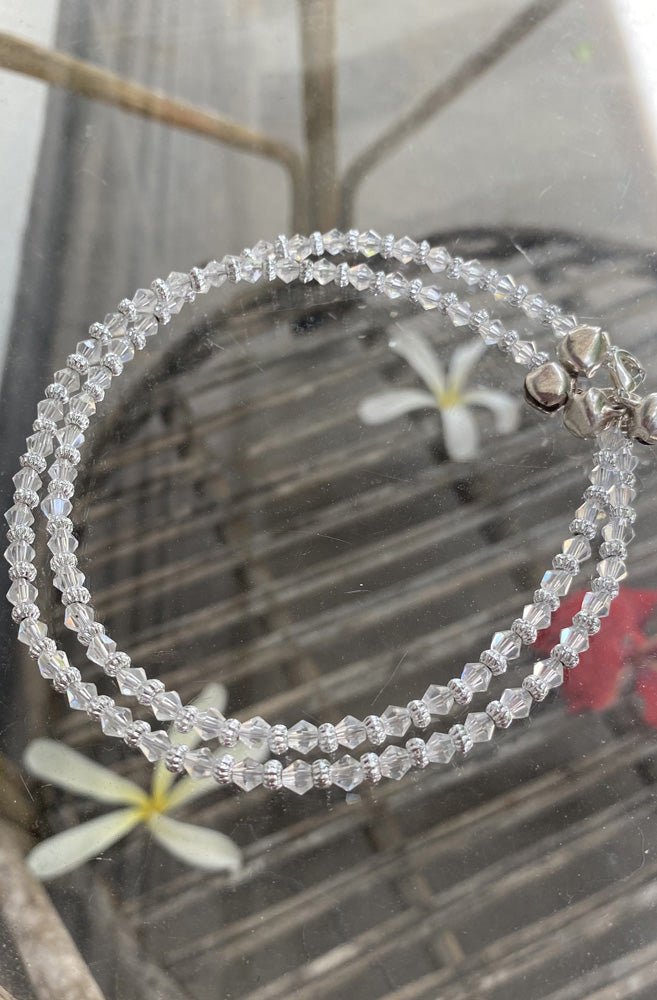 White Crystal Bead Anklet - A12