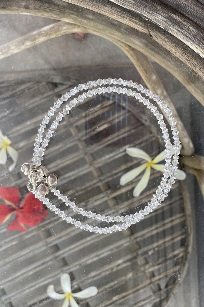 White Crystal Bead Anklet - A12