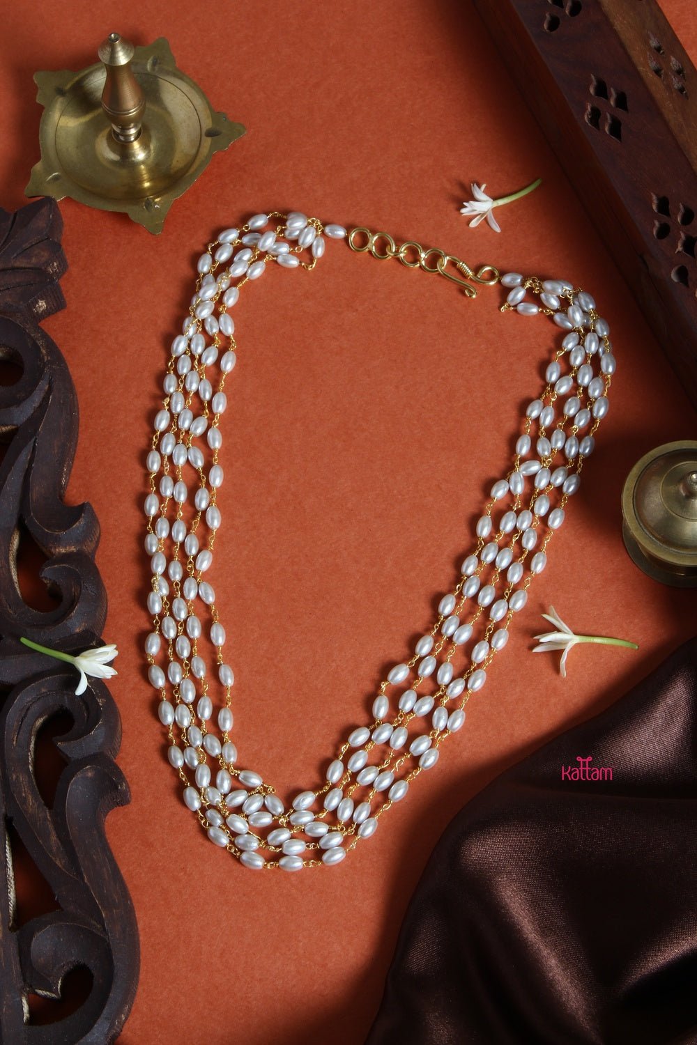 White Rice Pearl - 5 Line 18 Inch ( No Earring ) - N1355