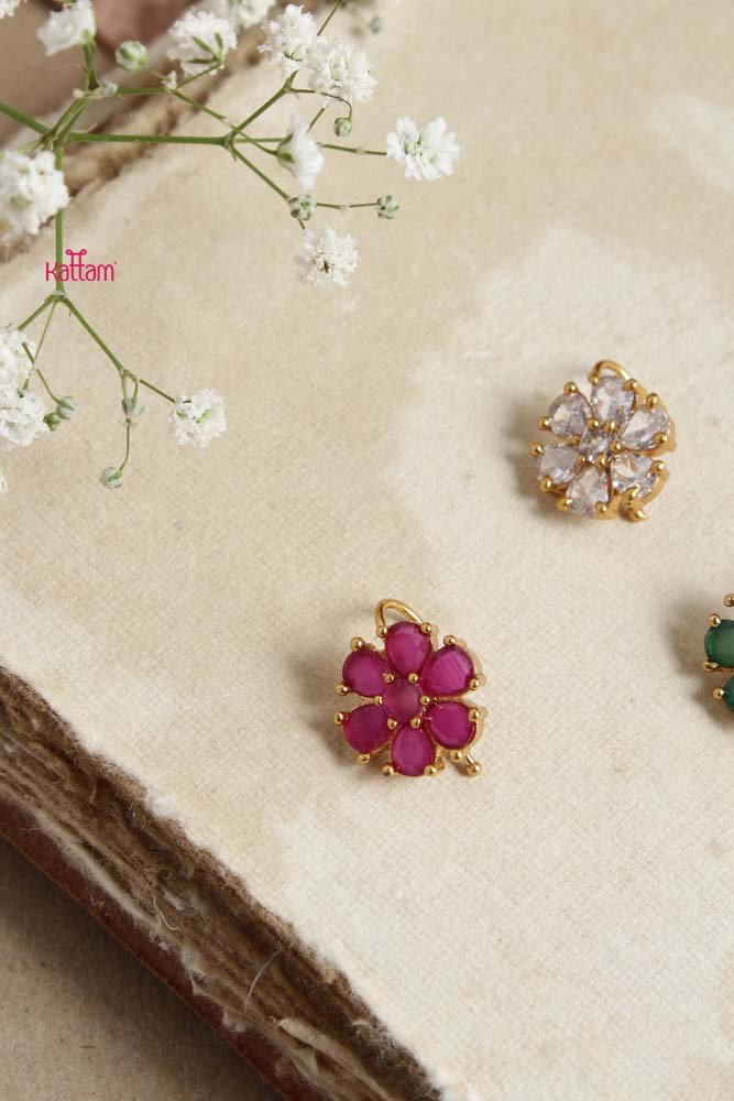 White Stone Flower Pressing Style Nose pin - NP010