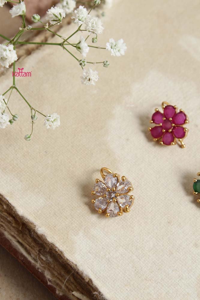 White Stone Flower Pressing Style Nose pin - NP009