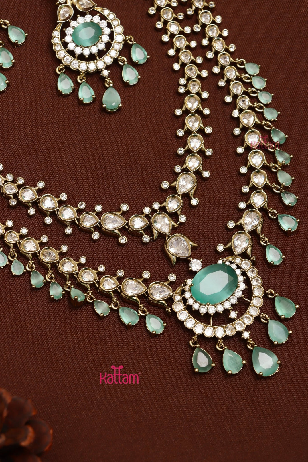 Zaveri - AD Layered Pastelgreen Necklace - N5278