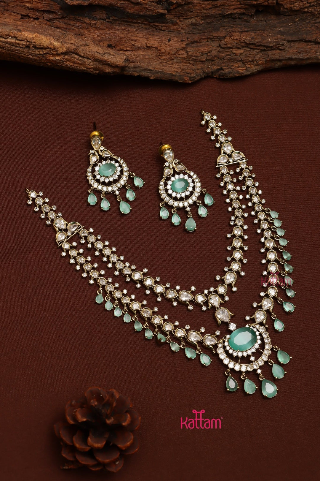 Zaveri - AD Layered Pastelgreen Necklace - N5278